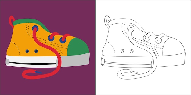 Vector lindos zapatos para niños adecuados para la ilustración vectorial de la página para colorear de los niños