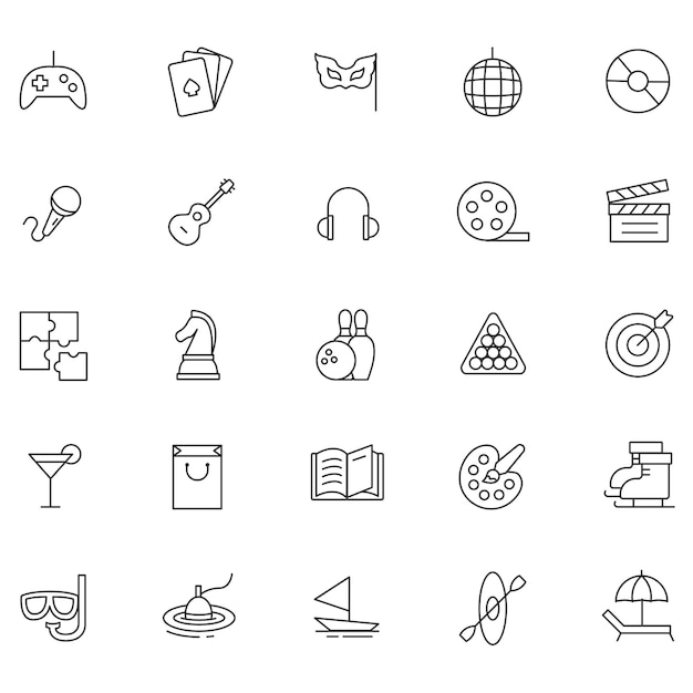 Line Art Amplificador de Ocio Entretenimiento Iconos Vector Música Película Juego Viajes Iconos Deportivos