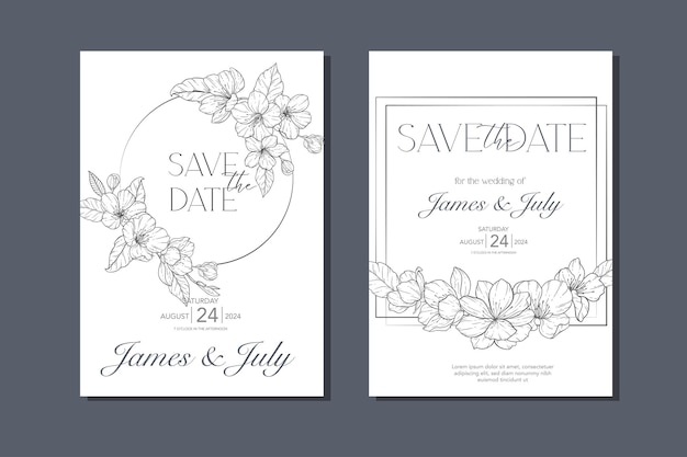Line Art Cherry Blossom plantilla de invitación de boda contorno Sakura artículos de papelería minimalista para bodas