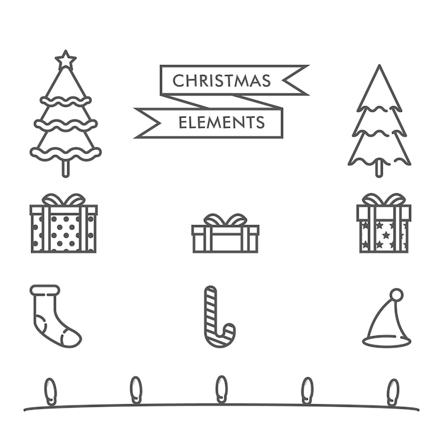 Line art christmas elements