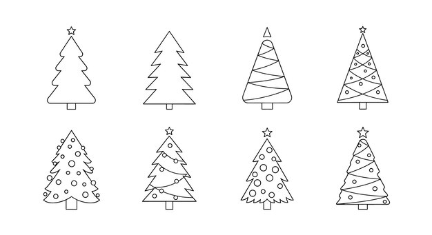 Line Art Christmas Trees Collection
