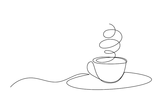 Line Art Cup with Hot Drink Morning Breakfast Tea or Coffee Mug Sketch Outline Modern Curve Contour