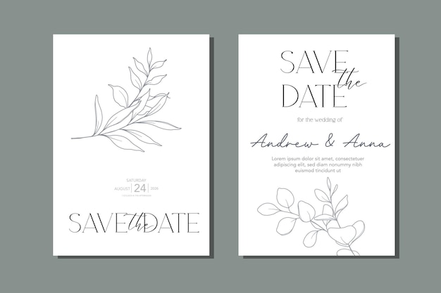 Line Art Eucalyptus Wedding Invitation template Outline Eucalyptus Minimalist Wedding Design