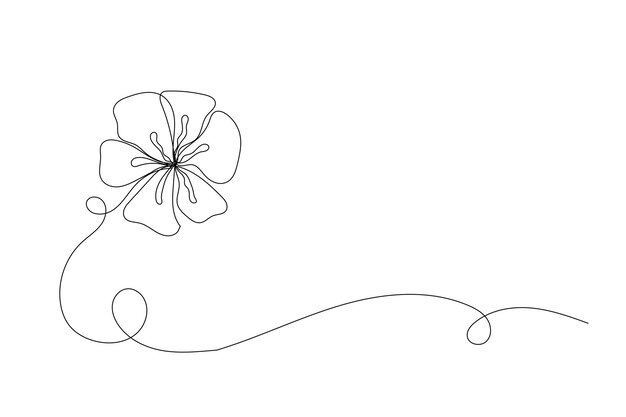 Line Art Flower Silhouette Un contorno de curva continua Decoración floral Contorno de planta sencillo
