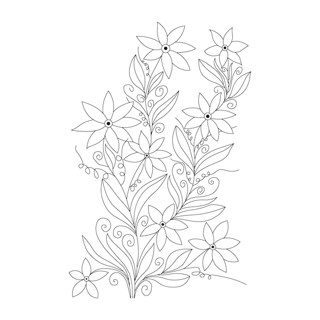 Vector line art fondo de flores dibujado a mano