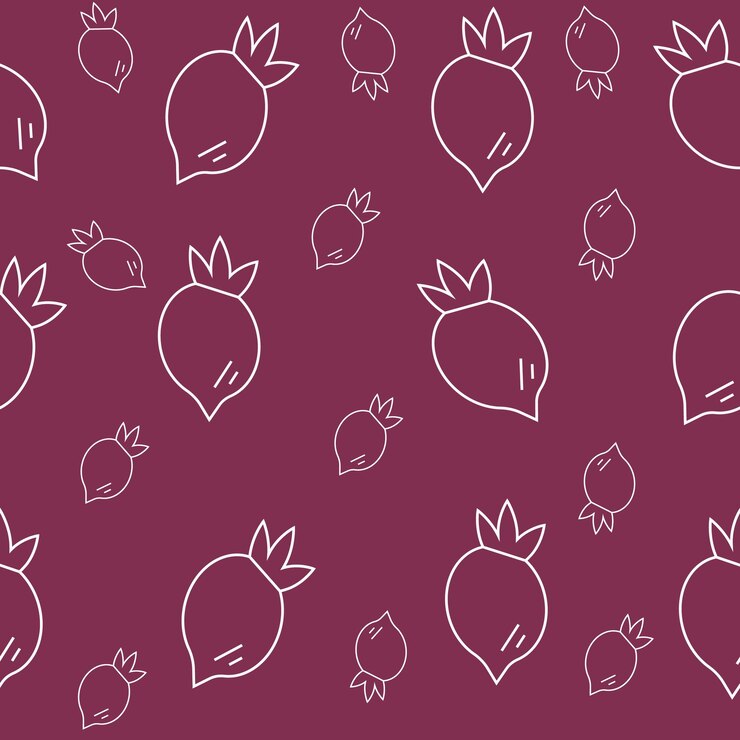 Line art illustration of beetroot pattern on a purple surface