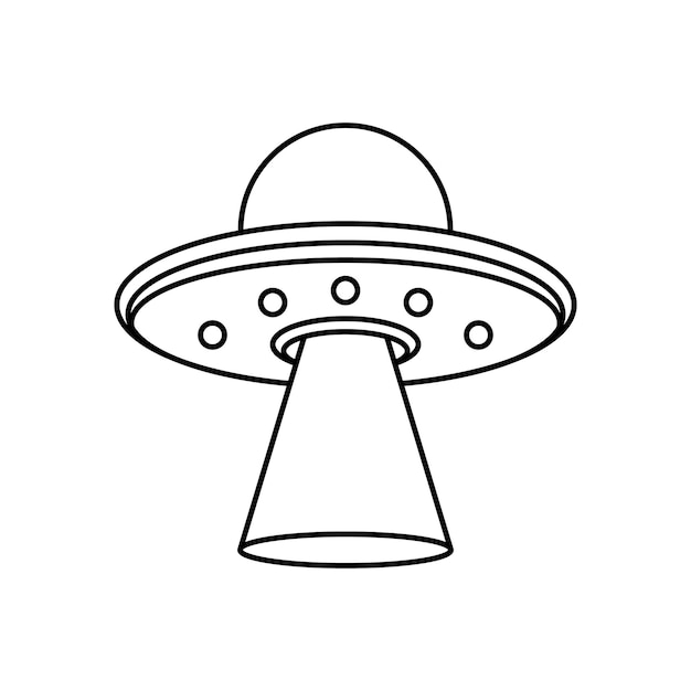 Line art illustration of a flying saucer emitting a beam of light