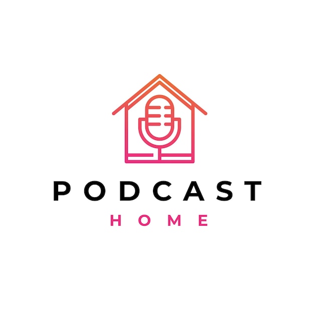 Line art mic podcast house home logo diseño vector icono ilustración