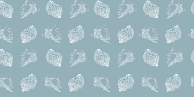 Line art patrón sin costuras con conchas de contorno y moluscos ilustraciones lineales con bajo el agua