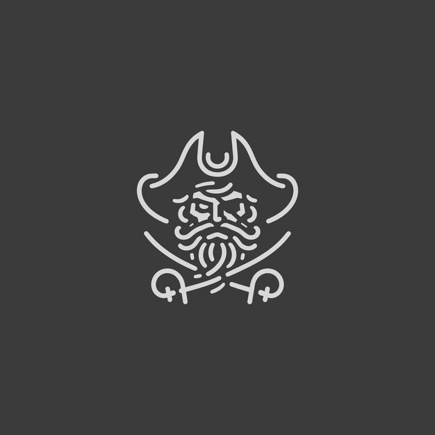 Line Art Pirate Captain Logo Un audaz logotipo de capitán pirata en un estilo de línea elegante