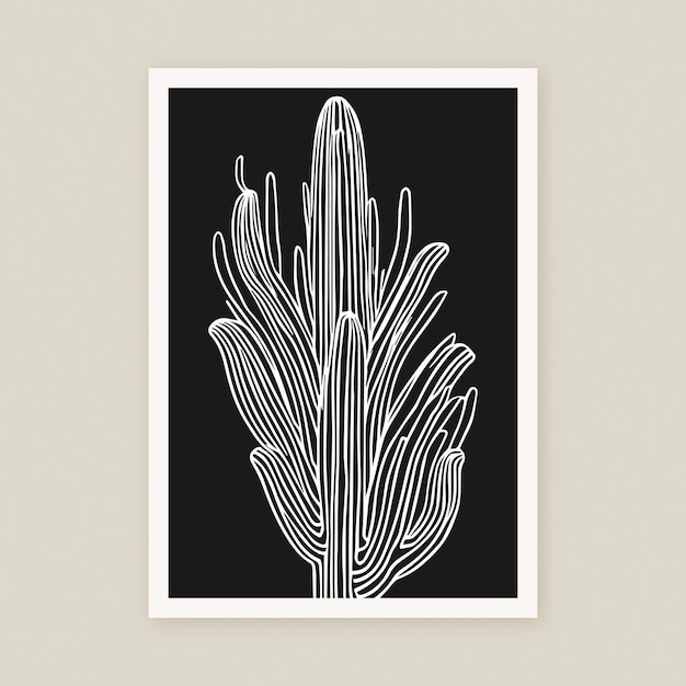 Line art planta de cactus en blanco y negro