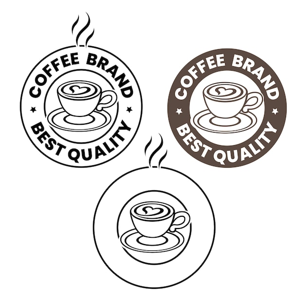 Line Art Round Coffee and Heart Icon con conjunto de texto 1