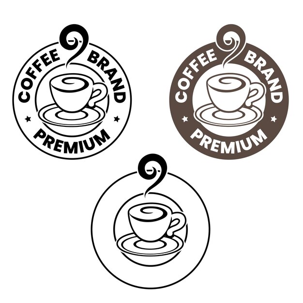 Line Art Round Swirly Coffee Cup Icon con conjunto de texto 2