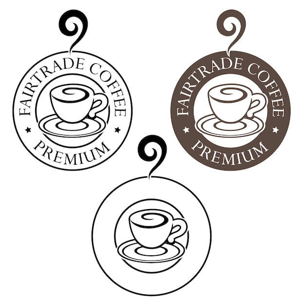 Line Art Round Swirly Coffee Cup Icon con conjunto de texto 6