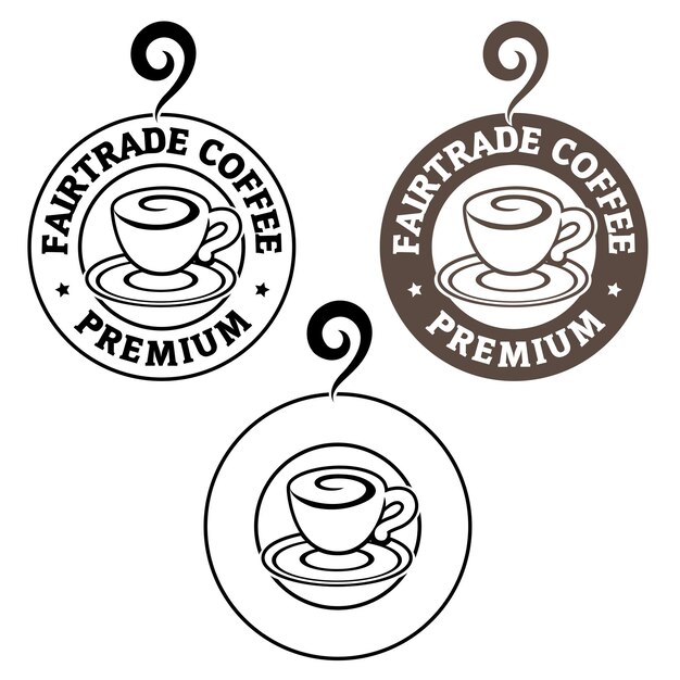 Line Art Round Swirly Coffee Cup Icon con conjunto de texto 7