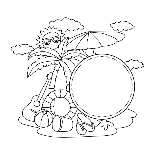 Line art set playa océano logotipo insignia ilustración vectorial dibujada a mano