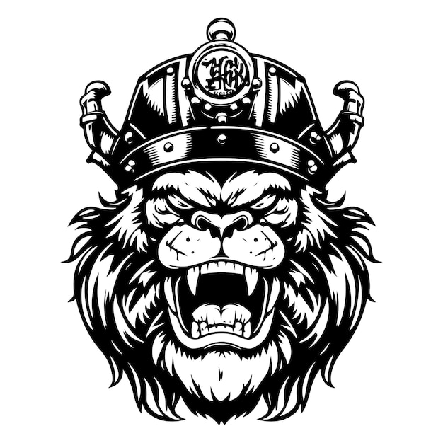 Line Art de un viejo rey león del infierno