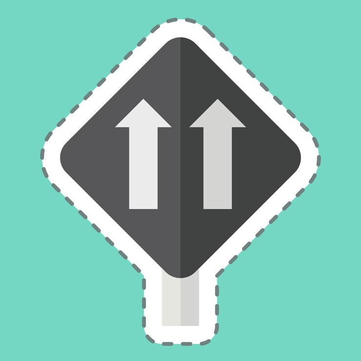 Vector líne de pegatina cortada tráfico unidireccional relacionado con el símbolo de la señal de tráfico diseño simple editable