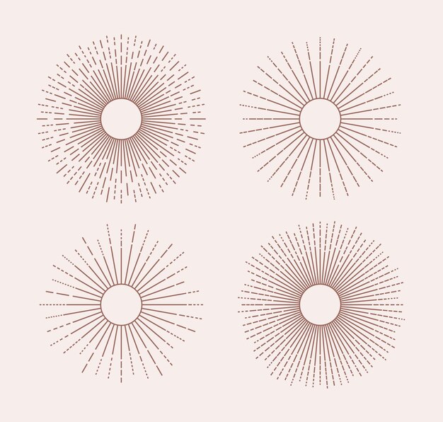 Line sunburst sunshine explosion set Vintage bohemian sunburst Minimalist rayos de sol íconos de los rayos del sol