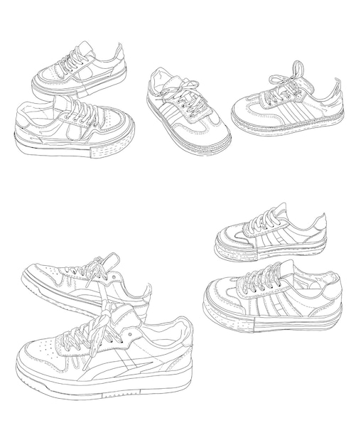 Vector line_work_frame_fashion_icon _sticker_colorful_white_black_frame_boots_shoes_sneaker_footwear