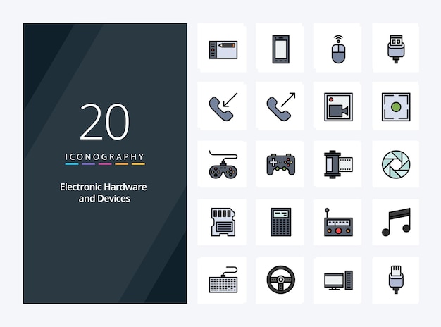 Línea de 20 dispositivos Icono relleno para presentación Ilustración de iconos vectoriales