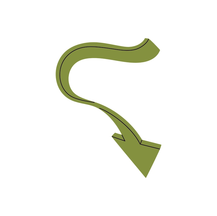 Vector línea 3d ancha con cursor para señalar la dirección flecha retorcida para mostrar la ruta camino camino forma geométrica puntero símbolo señal señal movimiento señal ilustración vectorial aislada plana en fondo blanco