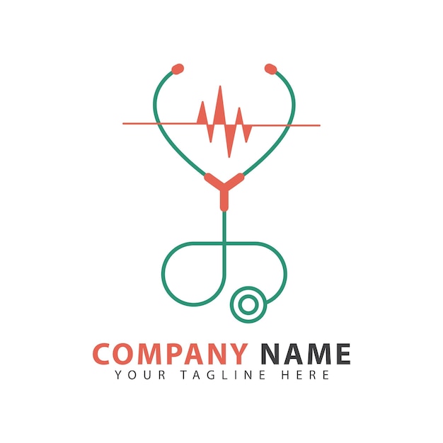 Línea abstracta de latidos del corazón y diseño vectorial del logotipo del estetoscopio