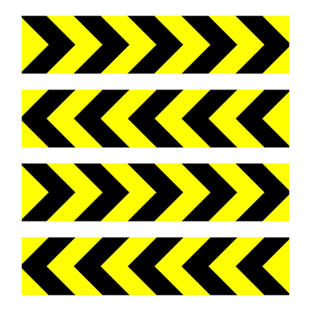 Línea amarilla franja negra flecha cautela cintas de advertencia de peligro cintas de alerta ilustración aislada