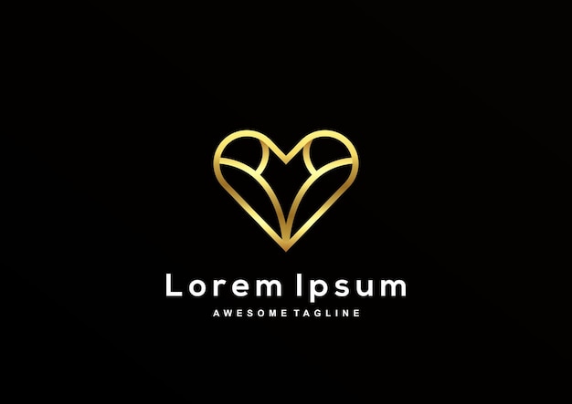 Línea de amor de lujo con plantilla de logotipo de color dorado