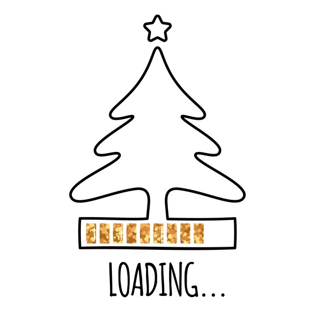 Línea de árbol de navidad con estrella y barra de carga dorada estilo de dibujo de línea continua