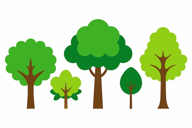 una línea de árboles de diferentes colores y formas