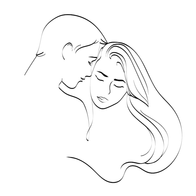 Línea arte abrazando pareja vector ilustración arte minimalista Abstractmodern arte hombre y mujer