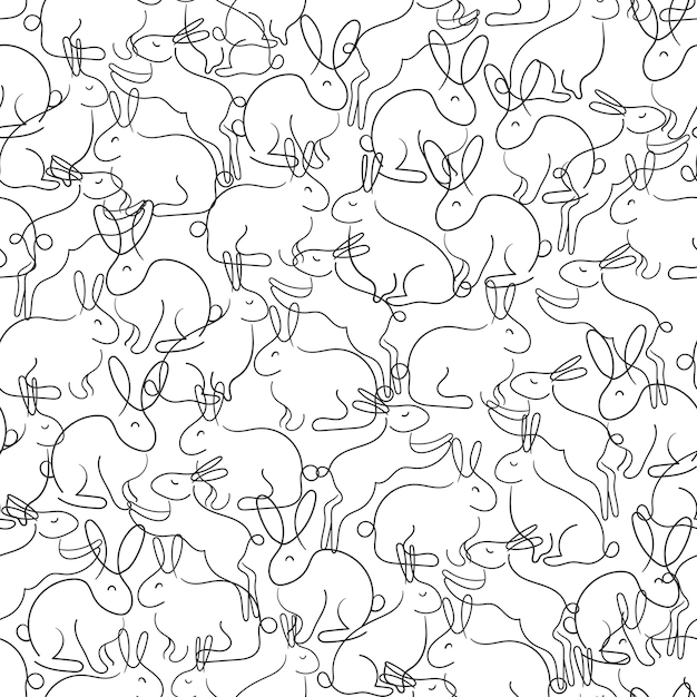Línea de arte animal de conejo patrón sin costuras en blanco símbolo del año nuevo chino 2023