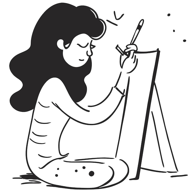 Línea arte artista pintura dibujado a mano dibujos animados pegatina icono concepto aislado ilustración