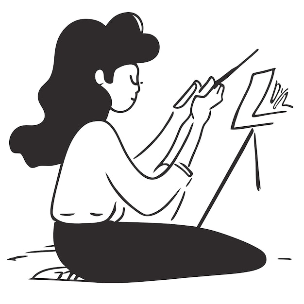 Línea arte artista pintura dibujado a mano dibujos animados pegatina icono concepto aislado ilustración