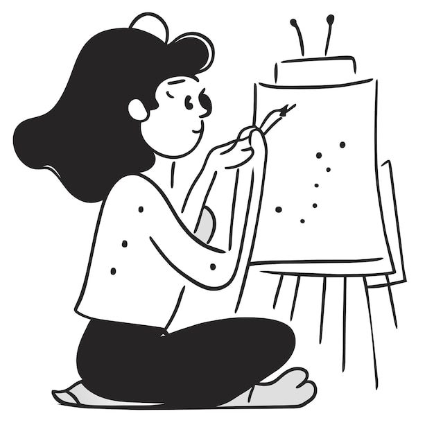 Línea arte artista pintura dibujado a mano dibujos animados pegatina icono concepto aislado ilustración