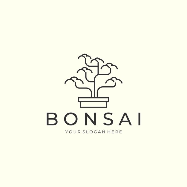 Línea arte bonsái estilo minimalista logotipo vector diseño icono plantilla ilustración