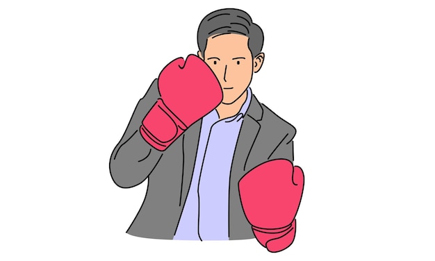 Vector línea de arte color de hombres de negocios con guantes de boxeo