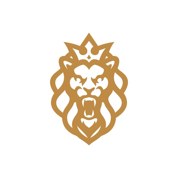 Línea arte contorno león rey logo diseño León cabeza corona pelo melena cresta vector icono