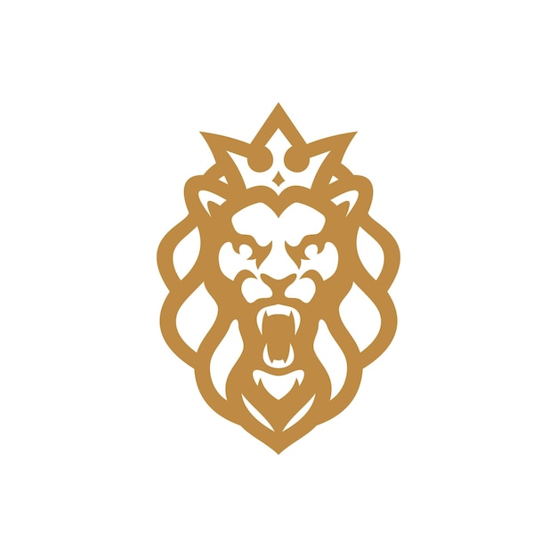 Línea arte contorno león rey logo diseño León cabeza corona pelo melena cresta vector icono