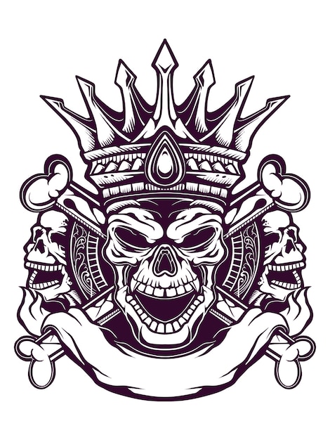 Línea arte cráneo rey vector diseño