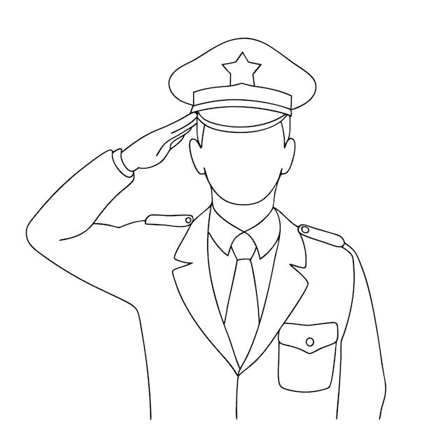 Línea de arte del ejército del día de los veteranos con uniforme página de colorear