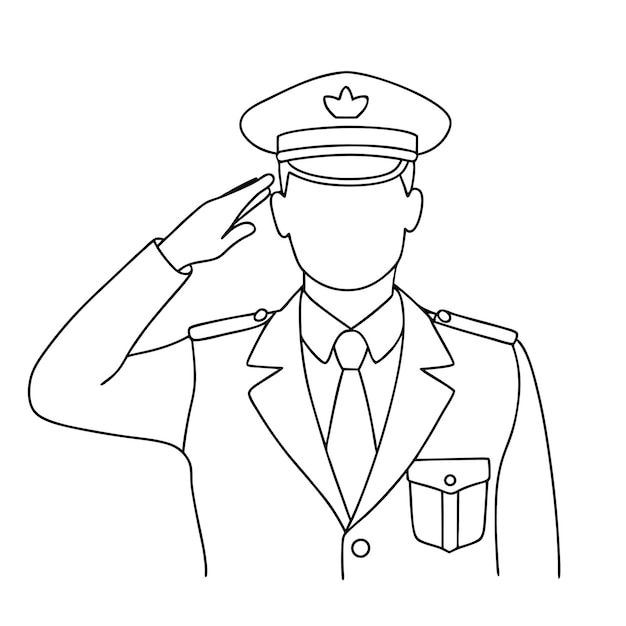 Línea de arte del ejército del día de los veteranos con uniforme página de colorear