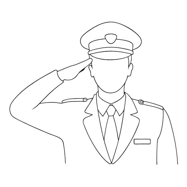 Línea de arte del ejército del día de los veteranos con uniforme página de colorear