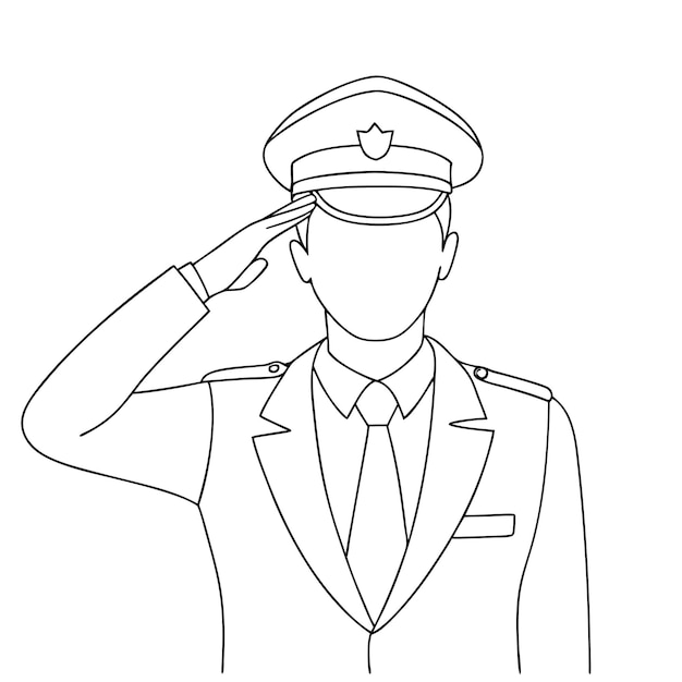 Línea de arte del ejército del día de los veteranos con uniforme página de colorear