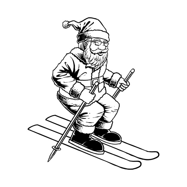 línea de arte de esquí de Santa Claus vector
