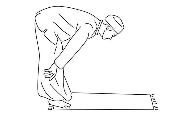 línea de arte de hombres musulmanes orando ilustración vectorial