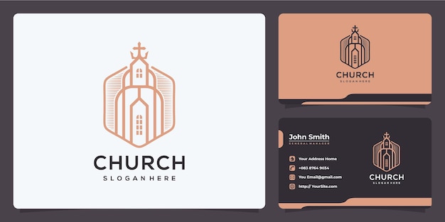 Línea arte iglesia diseño de logotipo empresa comercial