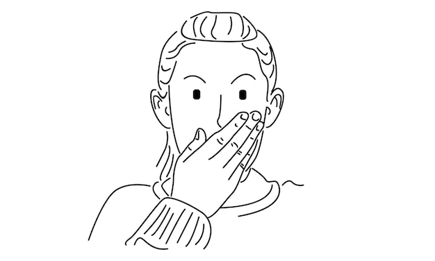 línea de arte de una mujer cubriendo la boca con las manos ilustración vectorial