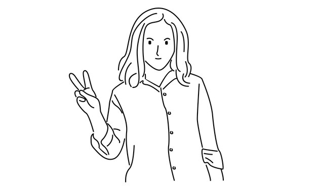 línea de arte de la mujer haciendo un signo de paz con las manos